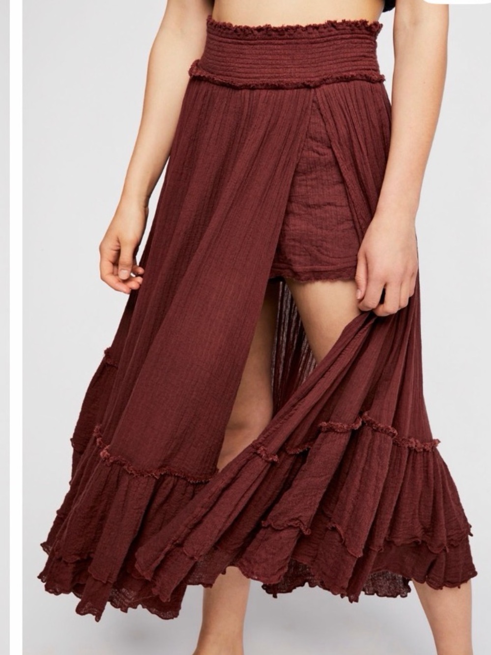 Free People Brown High-Low Maxi Skirt with Side Slit